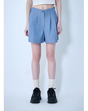 Moncler High-Waisted Pleated Shorts - Blue