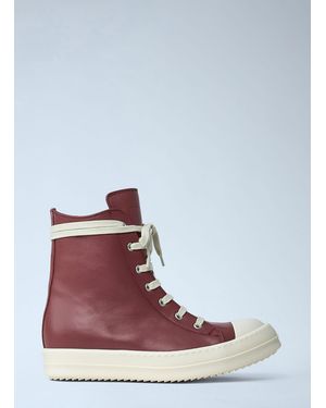 Rick Owens Leather High-Top Trainers - Red