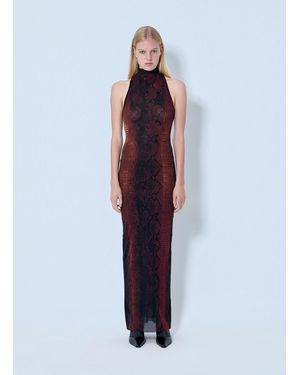 Jean Paul Gaultier Mesh High Neck Python Printed Long Dress - Blue