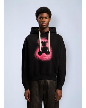 Palm Angels Spray Bear Loose Hooded Sweatshirt - Black