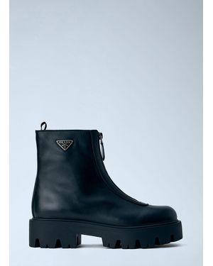 Prada Leather Zipper Booties - Blue