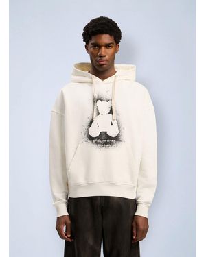 Palm Angels Spray Bear Loose Hooded Sweatshirt - White