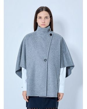 Max Mara Asymmetric Wool Cape - Blue