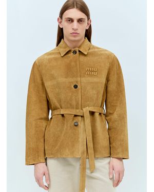 Miu Miu Belted Leather Jacket - Yellow