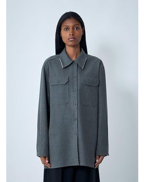 Jil Sander Bead Embellished Wool Shirt - Blue