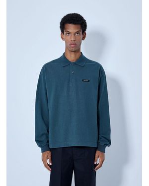 Prada Piqué Long Sleeve Polo Shirt - Blue
