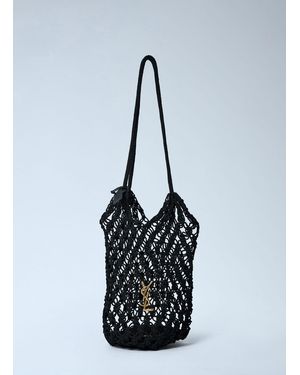 Saint Laurent Large Cassandre Crochet Tote Bag - Blue