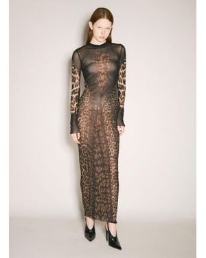 Jean Paul Gaultier Leopard Mesh Maxi Dress - Natural
