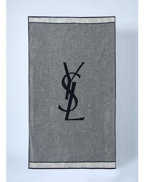 Saint Laurent Cassandre Striped Towel - Grey