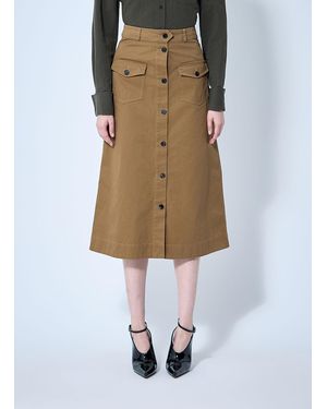 Saint Laurent Cotton Serge Midi Skirt - Natural