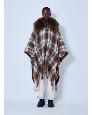Moncler Shearling Collar Mohair, Alpaca & Wool Blend Cape - White