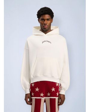 Palm Angels Back Curved Logo Loose Hooded Sweatshirt - Red