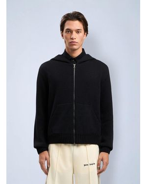 Palm Angels Curved Logo Knit Hoodie - Black
