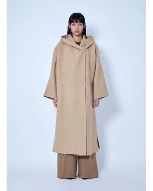 Max Mara Hooded Camel And Mohair Coat - Natural