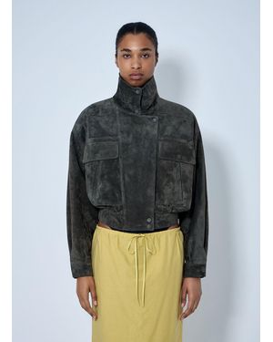Saint Laurent High Collar Suede Jacket - Grey