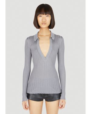 DURAZZI MILANO Silk Knit Polo Top - Grey