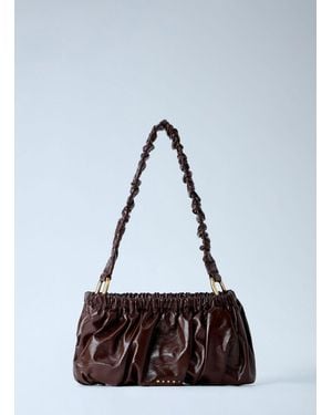 Marni Ruched Leather Shoulder Bag - White