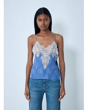 Chloé Silk Jacquard And Lace Camisole Top - Blue