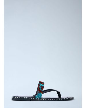 Dries Van Noten Embellished Whipstitched Leather Sandals - Blue