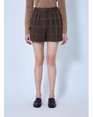 Max Mara Pleated Check Shorts - Brown