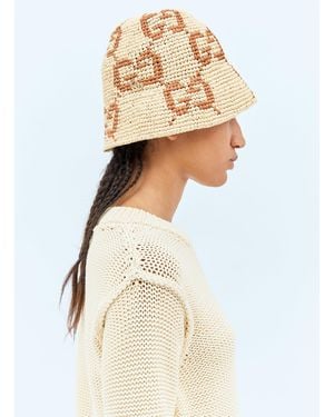 Gucci GG Raffia Bucket Hat - White