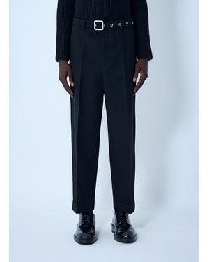 Jil Sander Belted Tailored Wool Trousers - Blue