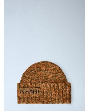 Marni Knitted Logo Beanie - Brown