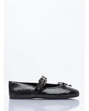 Miu Miu Crackled Leather Ballerina Shoes - White