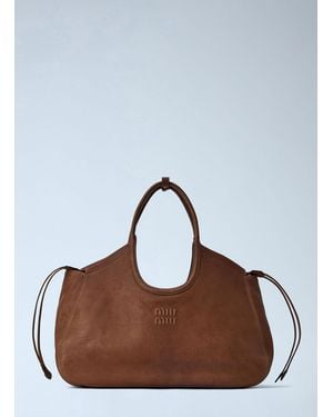 Miu Miu Ivy Nappa Leather Shopping Bag - Brown