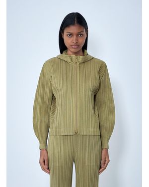 Pleats Please Issey Miyake Ribbed Knit Hooded Sweatshirt - Green