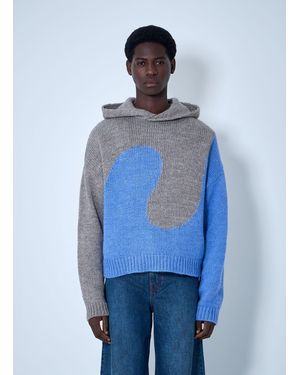 ERL Bicolour Swirl Knit Hooded Jumper - Blue