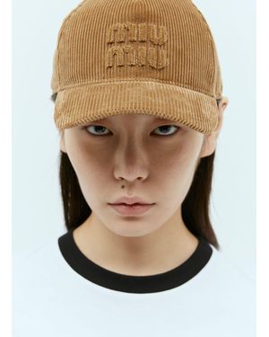 Miu Miu Embossed Logo Velvet Baseball Cap - Natural