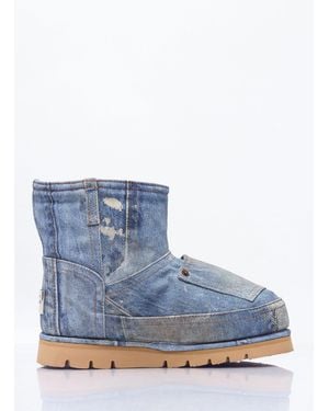 Acne Studios Denim-Print Leather Boots - Blue