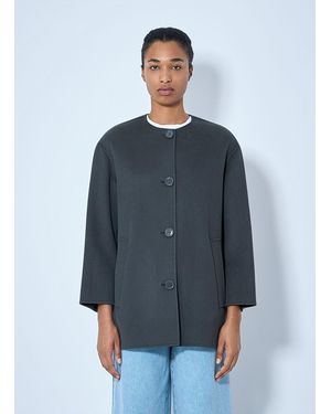 Max Mara Minimalist Wool Coat With Scarf - Blue