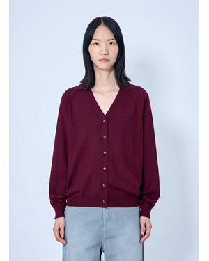 Miu Miu Knit Cardigan With Logo - Purple