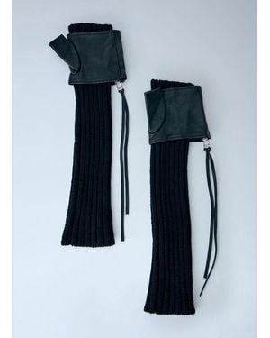 Yohji Yamamoto Long Ribbed Leather Gloves - Blue