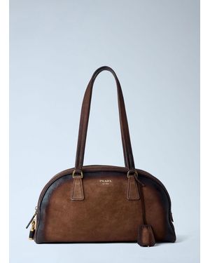 Prada Bowling Medium Suede Handbag - Brown