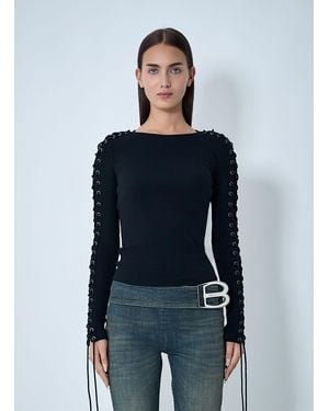 Balenciaga Ribbed Long-Sleeve Top - Black