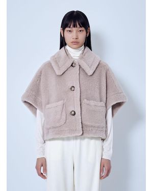 Max Mara Alpaca And Wool Teddy Fabric Boxy Cape - Natural
