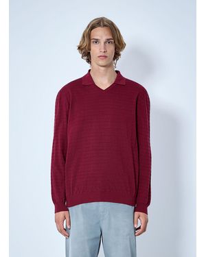 Miu Miu Striped V-Neck Polo Shirt - Red