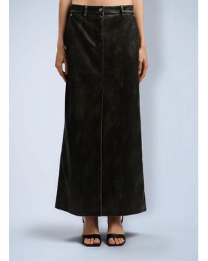 Palm Angels Curved Logo Coated Long Skirt - Black