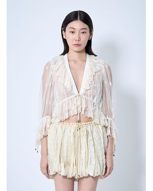 Chloé Embroidered Lace Ruffle Top - White
