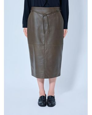 Max Mara Leather Midi Skirt - Grey