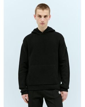 Moncler Wool Knit Hooded Logo Patch Sweatshirt - Black