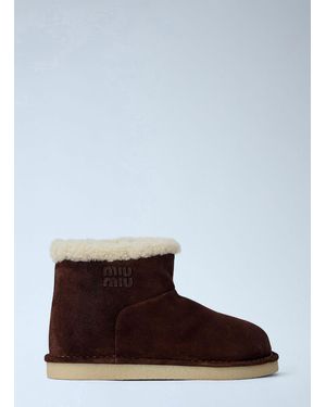 Miu Miu Shearling-lined Suede Ankle Boots - White