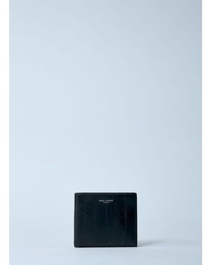 Saint Laurent Leather Logo Motif Bi-Fold Wallet - Blue