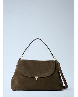 TOTEME T-Lock Suede Satchel Bag - Natural