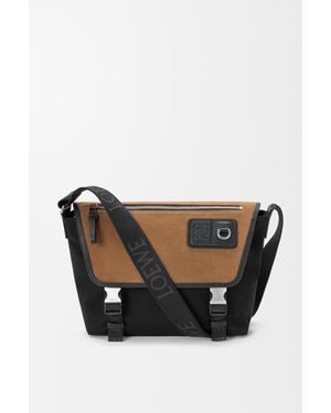 Loewe Bolso Flex Messenger Mediano En Lona Y Ante Hombre - Negro