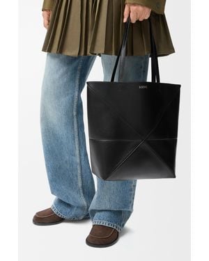 Loewe Burgundy Calfskin Puzzle Fold Tote Handbag For - Black