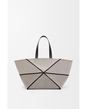 Loewe Xxl Puzzle Fold Tote In Canvas Jacquard And Calfskin - Multicolour